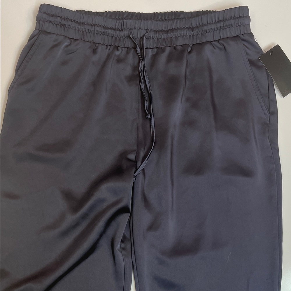 Blue Satin Joggers High Rise NWT Size Medium The Limited Graphite Navy